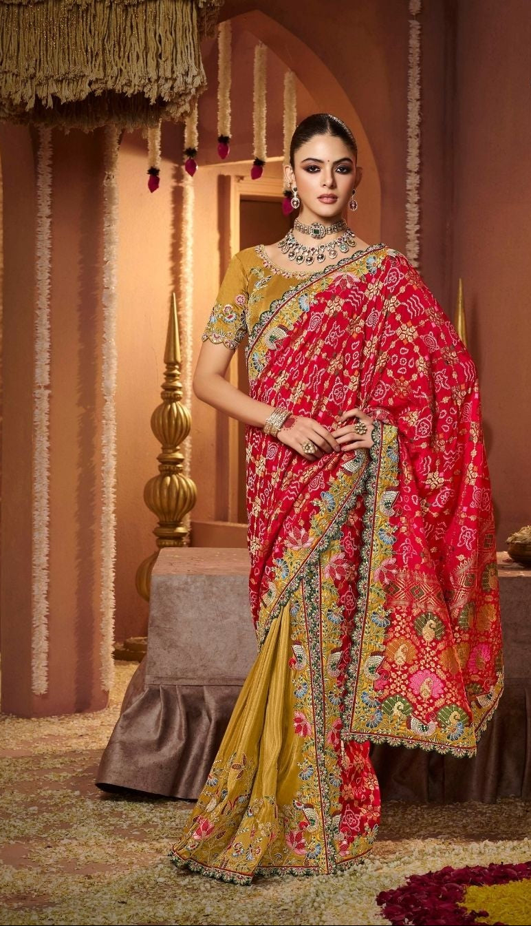 Exquisite Crimson and Gold Designer Saree Main image