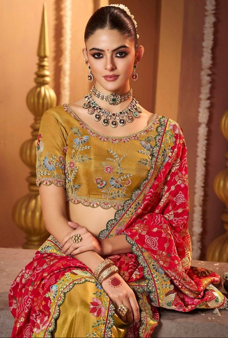 Exquisite Crimson and Gold Designer Saree
