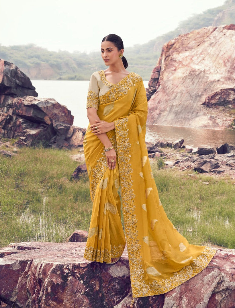 Rich Mustard Yellow Saree with Contrasting Blouse (8604 GS-133) Main image