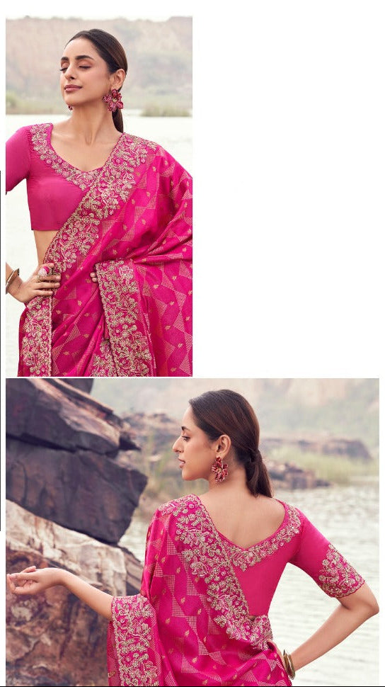 Vibrant Rani Pink Embellished Saree 8605 GS-133