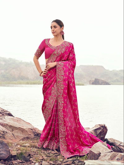 Vibrant Rani Pink Embellished Saree 8605 GS-133