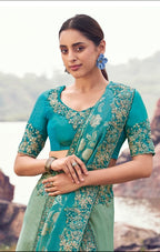 Serene Seafoam Green Saree with Teal Contrast (8606 GS-133)