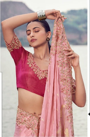 Romantic Blush Pink Saree with Contrasting Blouse (8608 GS-133)