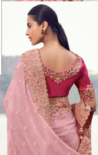 Romantic Blush Pink Saree with Contrasting Blouse (8608 GS-133)