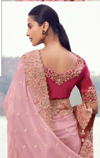Romantic Blush Pink Saree with Contrasting Blouse (8608 GS-133)