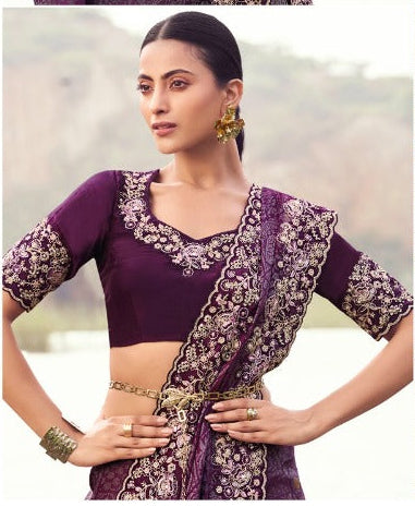 Majestic Deep Aubergine Jacquard Saree (8609 GS-133)
