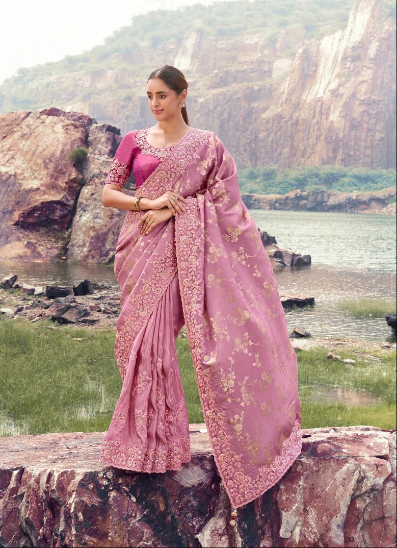 Soft Dusty Rose Saree with Pink Contrast Blouse (8611 GS-133) Main image