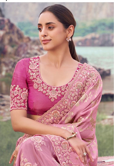 Soft Dusty Rose Saree with Pink Contrast Blouse (8611 GS-133)