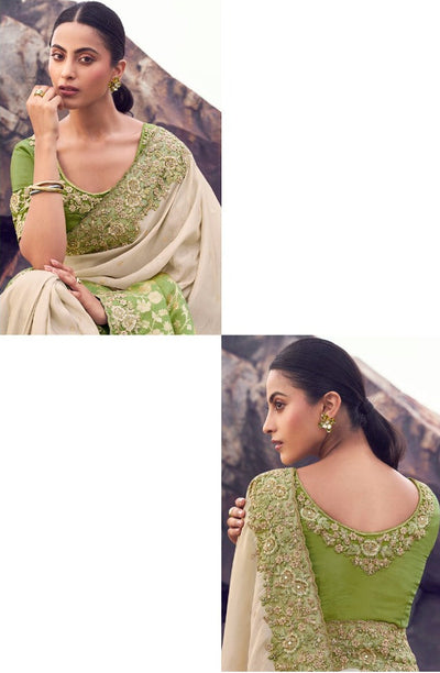 Chic Ivory and Ombré Green Saree with Contrast Blouse (8612 GS-133)