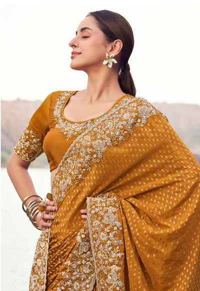 Rich Mustard Gold Saree with Intricate Silver Work (8613 GS-133)