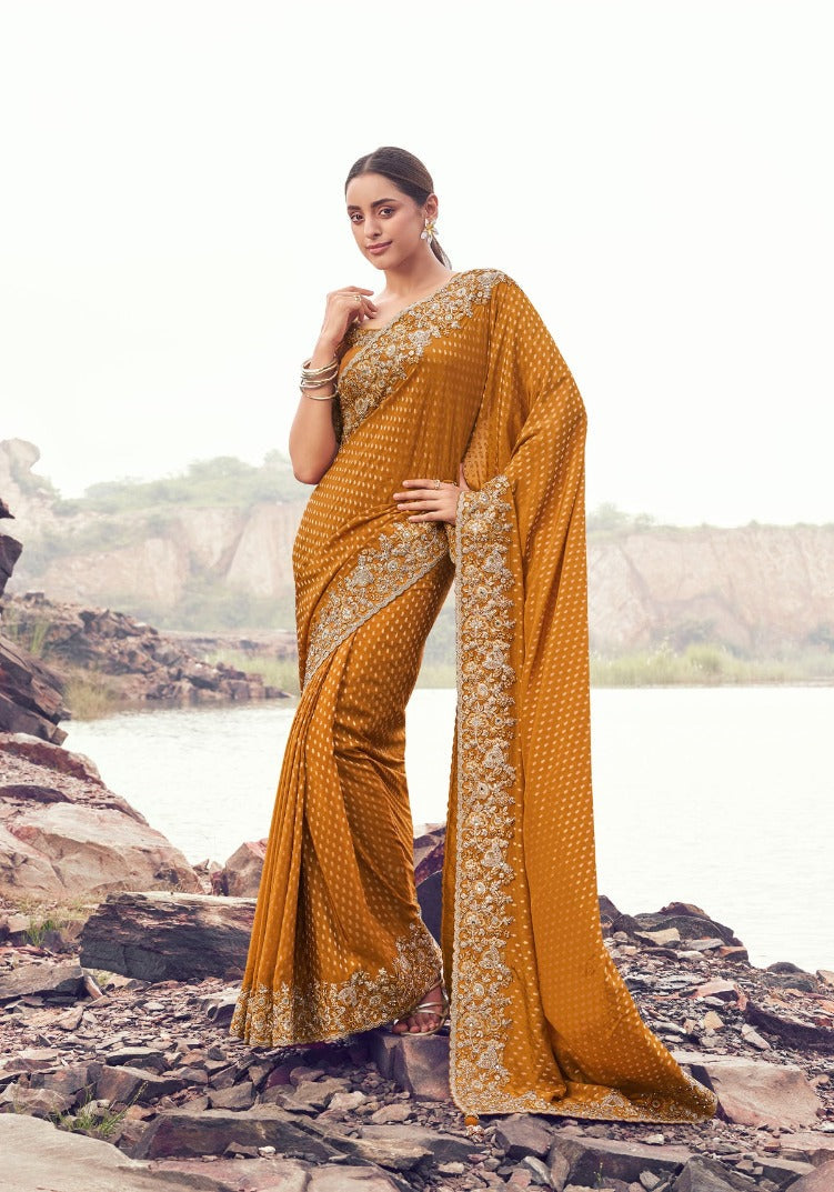 Rich Mustard Gold Saree with Intricate Silver Work (8613 GS-133)