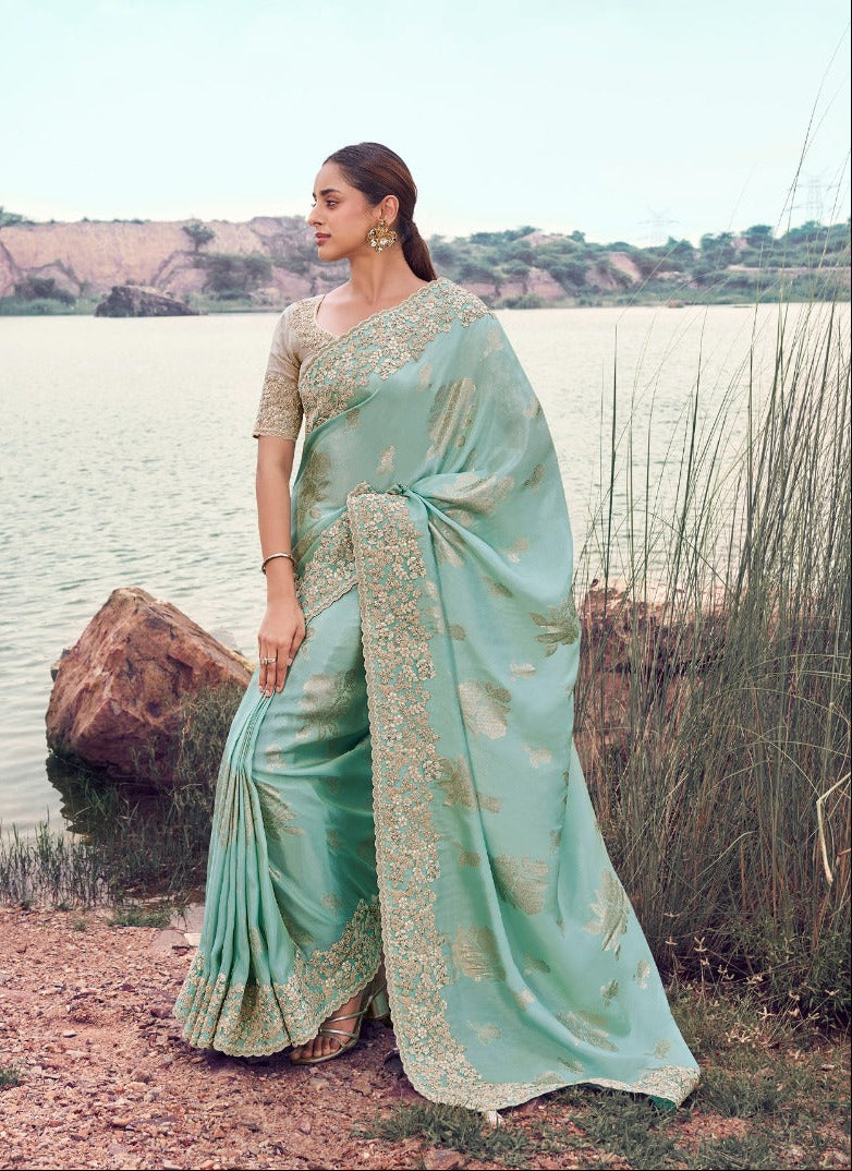 Delicate Mint Green Saree with Contrasting Blouse (8614 GS-133) Main image