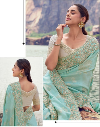 Delicate Mint Green Saree with Contrasting Blouse (8614 GS-133)