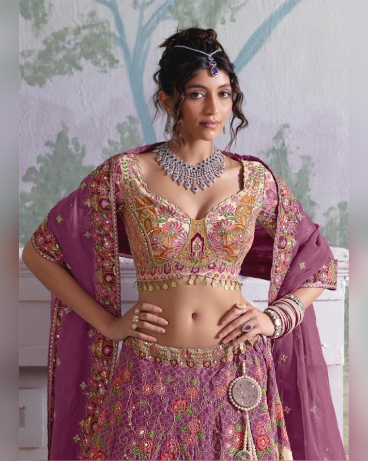 Royal Mauve Pink Multicolor Lehenga Secondary image