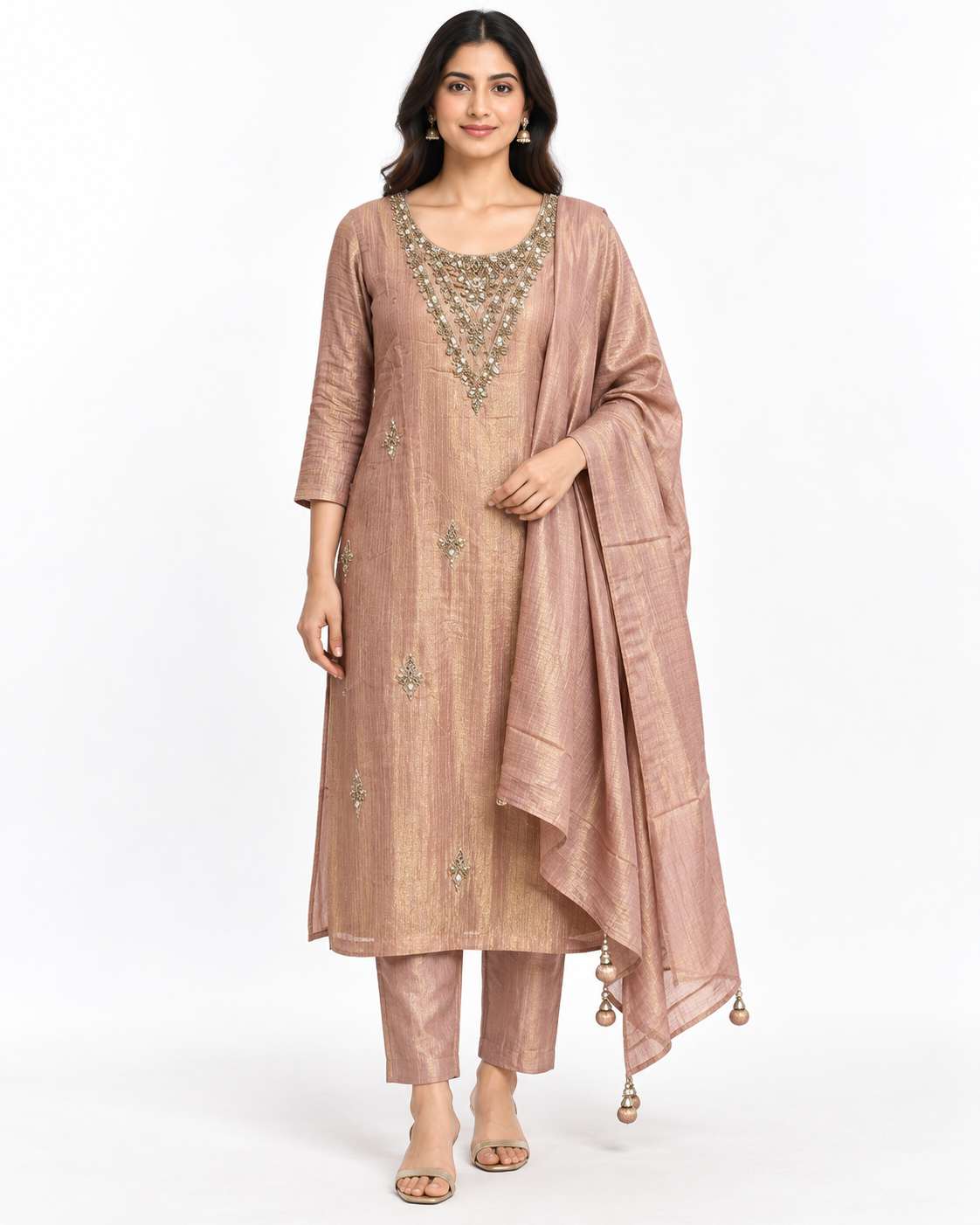Dusty Rose Gold Embellished Kurti