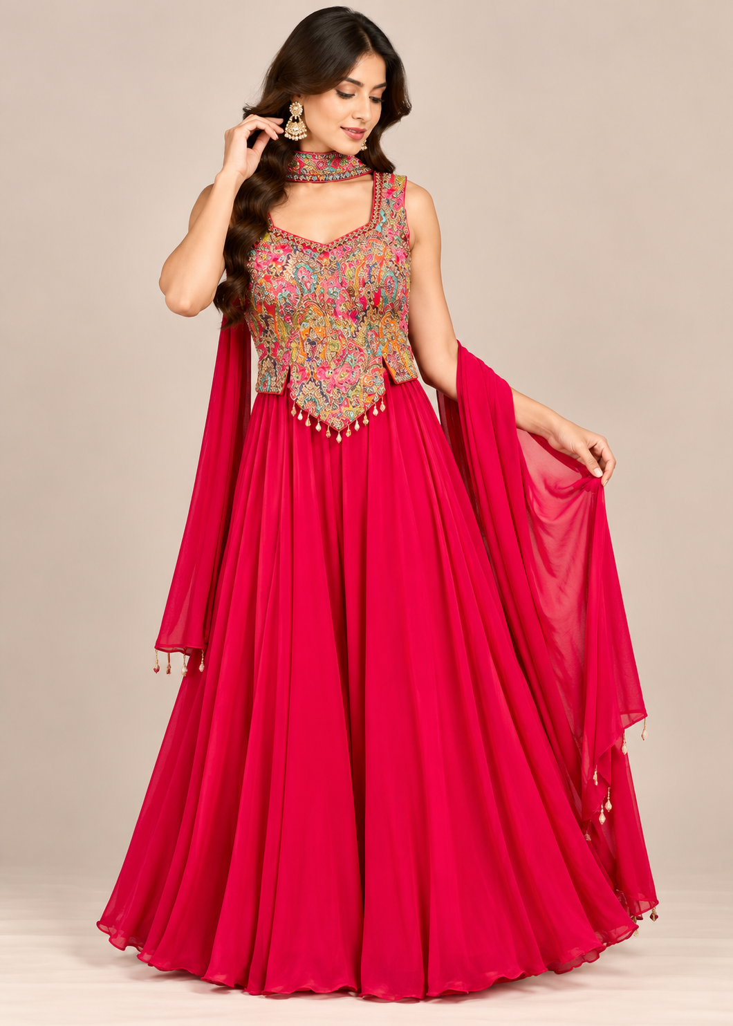 Hot Pink Embroidered Anarkali Main image