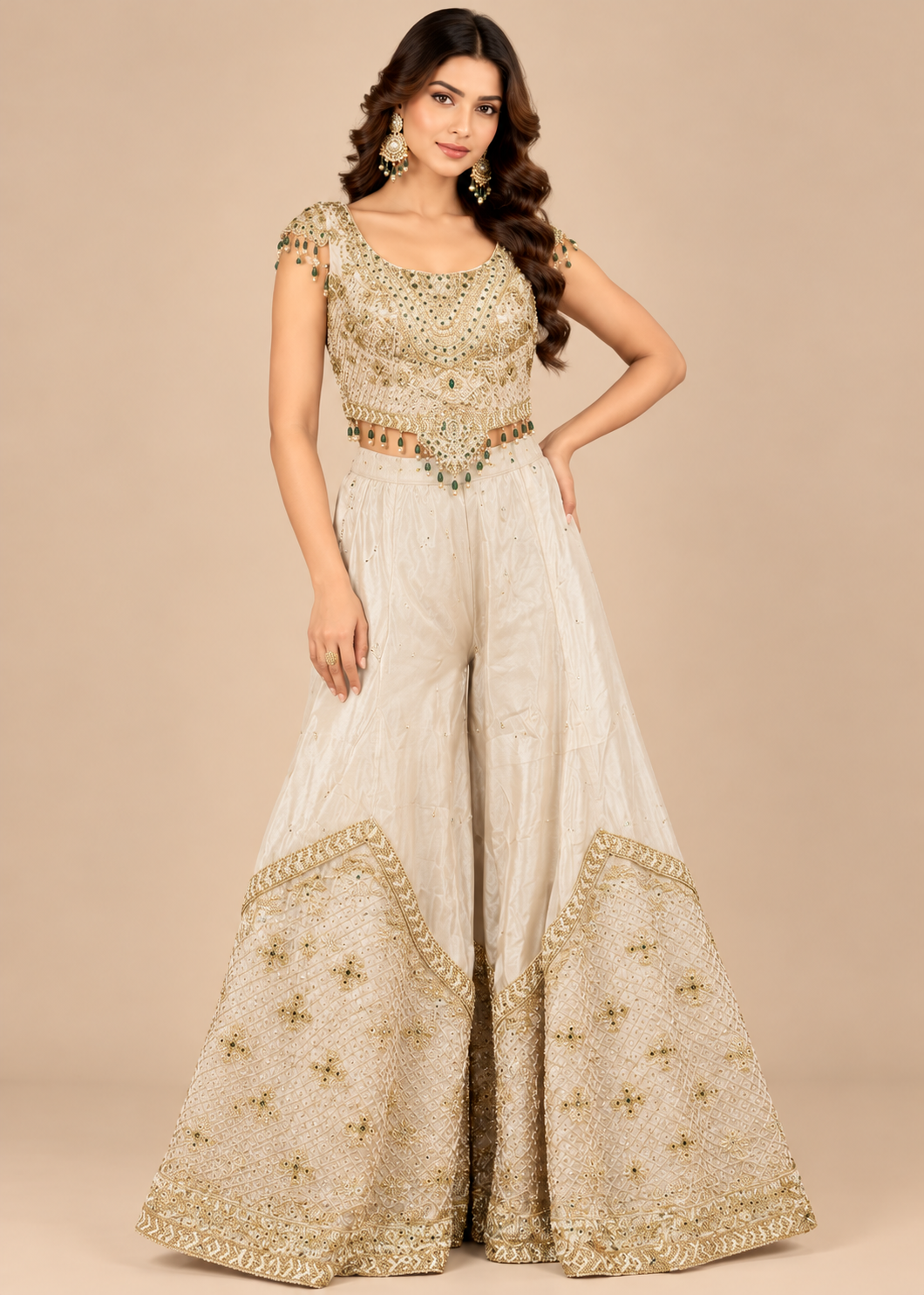 Off-White Embroidered Sharara Set