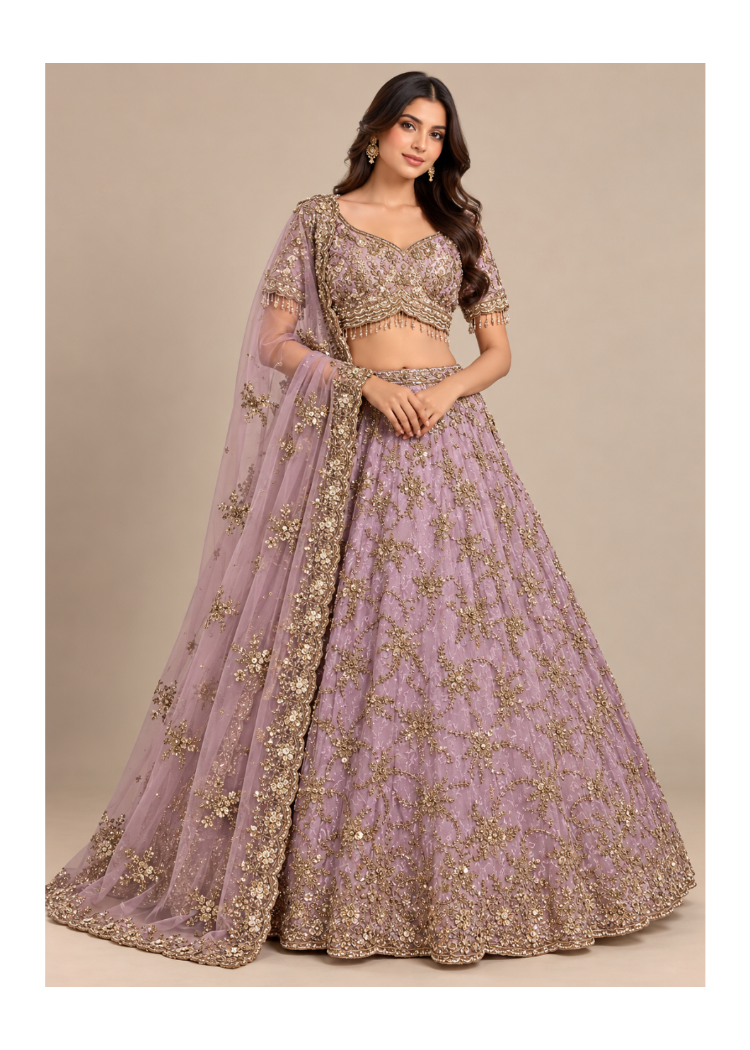 Royal Mauve Gold Embroidered Bridal Lehenga