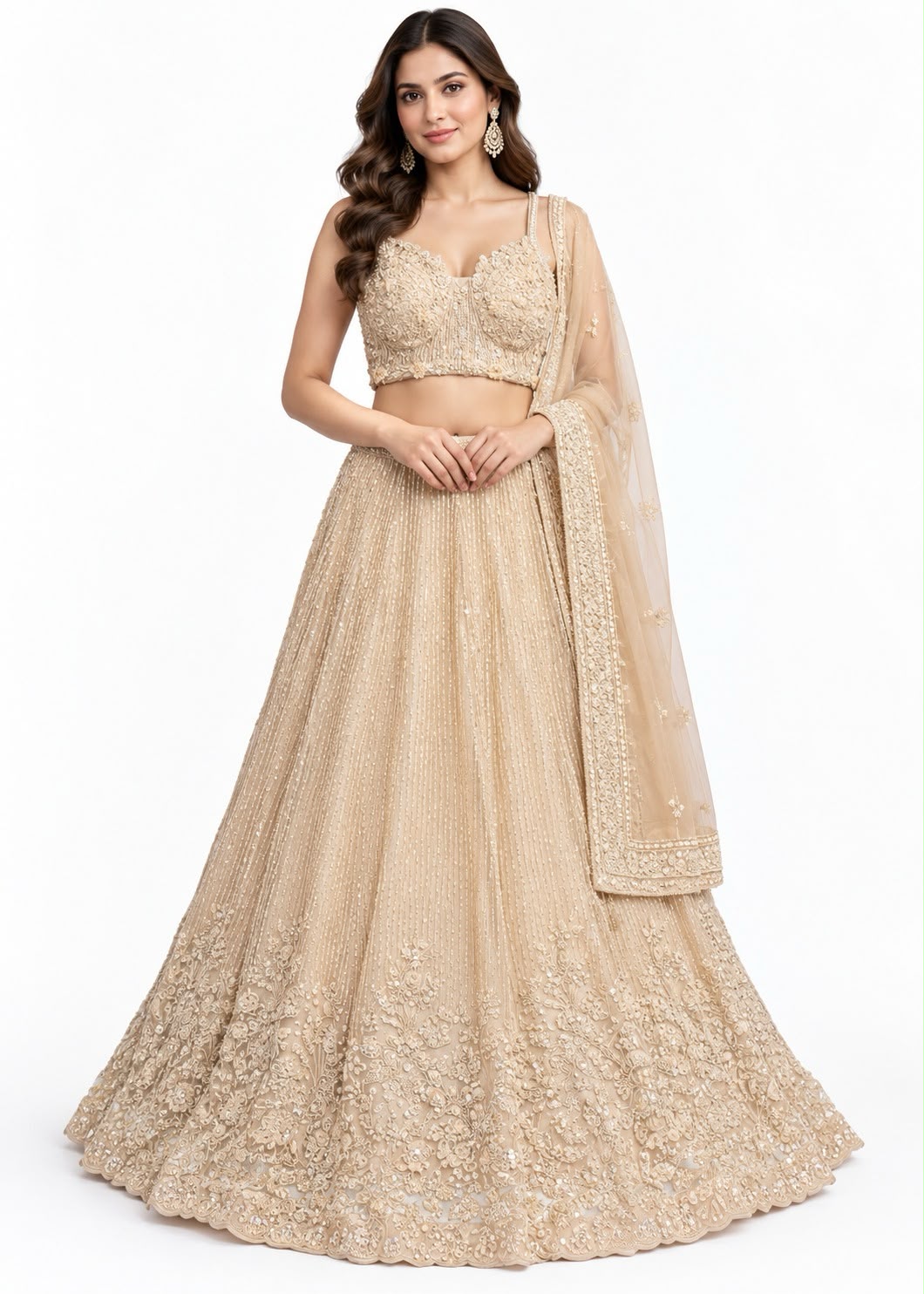 Champagne Gold Embroidered Wedding Lehenga Set