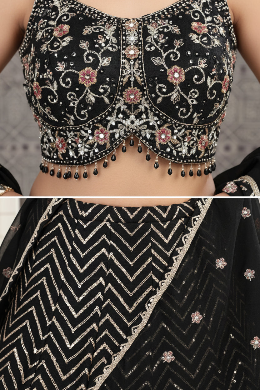 Chevron Printed Lehenga with Embroidered Blouse
