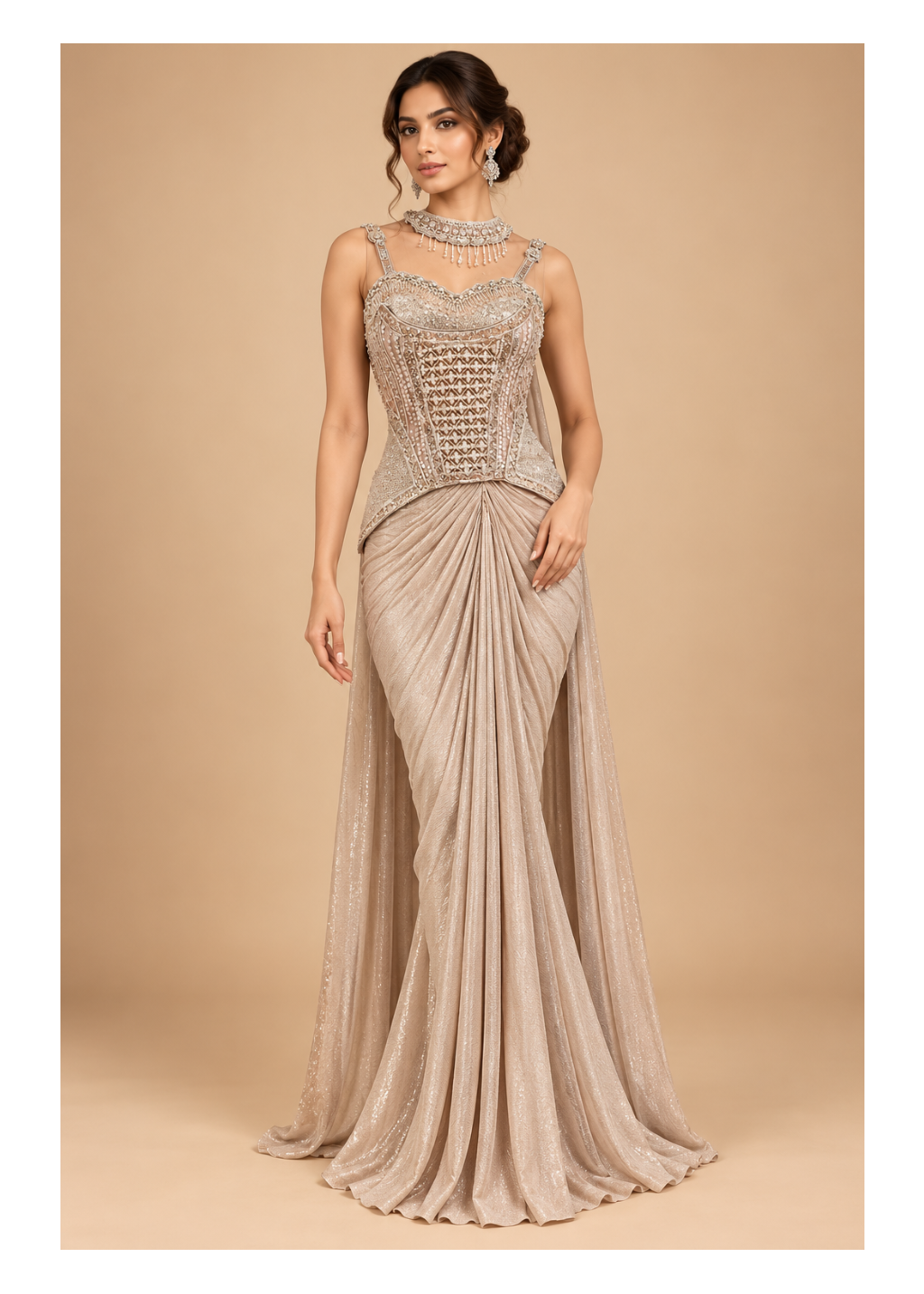 Champagne Shimmer Corset Dhoti Co-ord Set