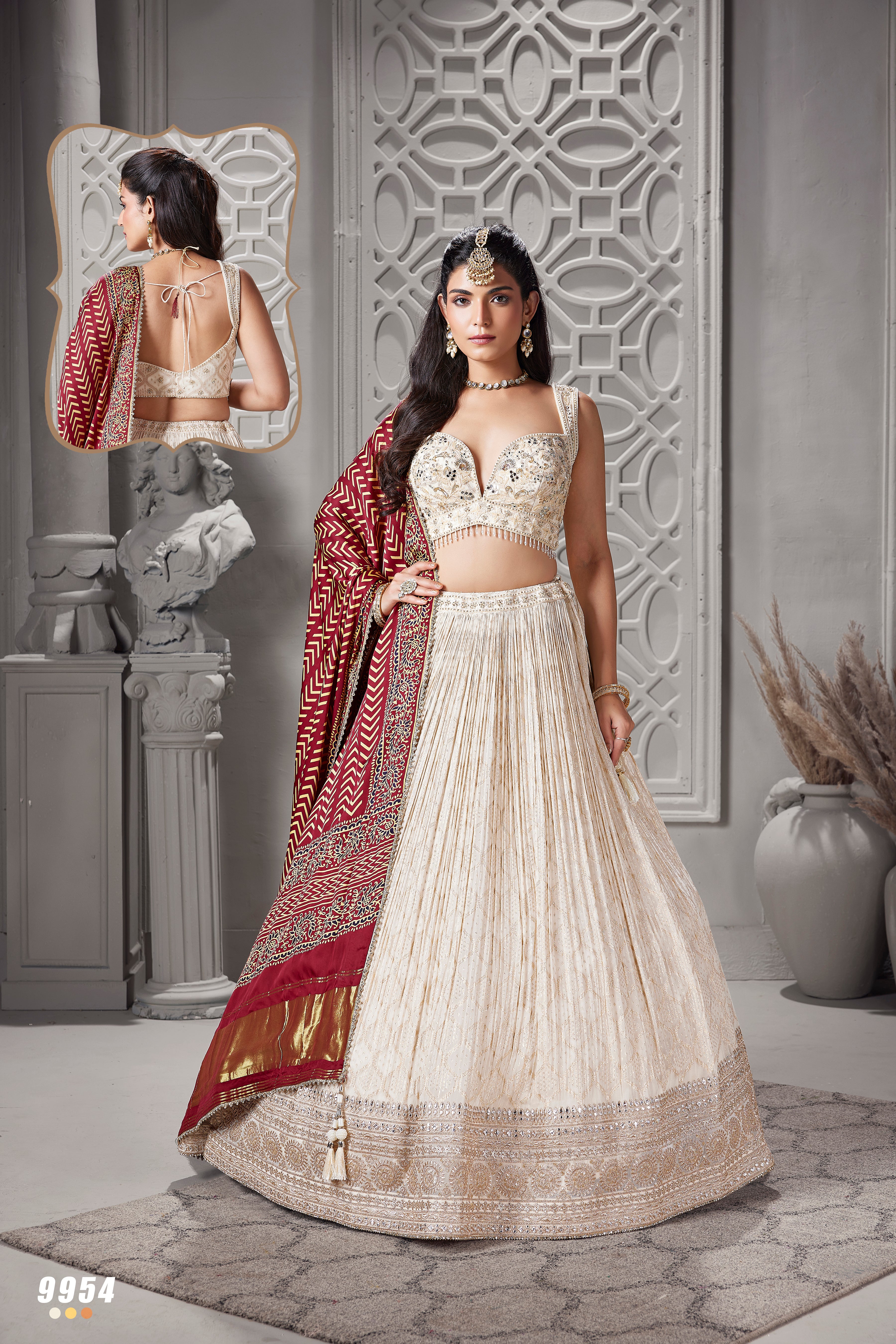 Hand-Embellished Pleated Lehenga Set Main image