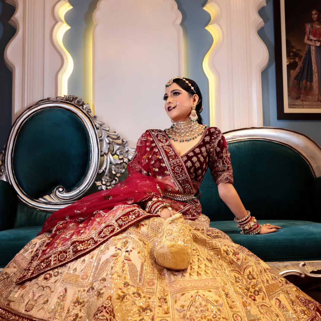 Luxurious Red and Lehenga with Blouse and Dupatta