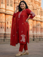 Crimson Heritage: Cotton Suit Set