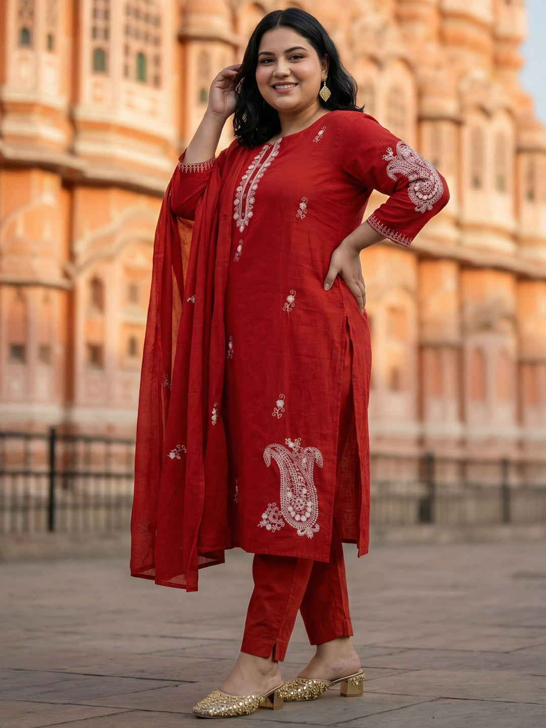 Crimson Heritage: Cotton Suit Set