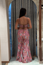 Vibrant Floral Print Pants with Crop Top (3476 M-108)