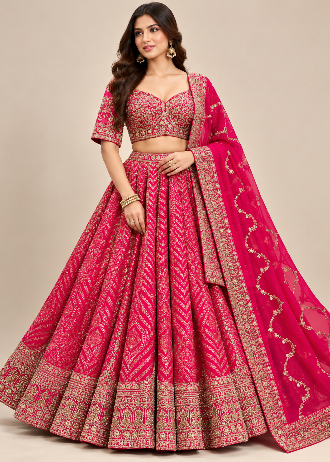 Rani Pink Embroidered Lehenga with Matching Dupatta