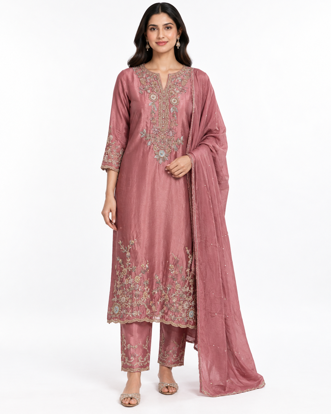 Dusty Rose Floral Embroidered Suit