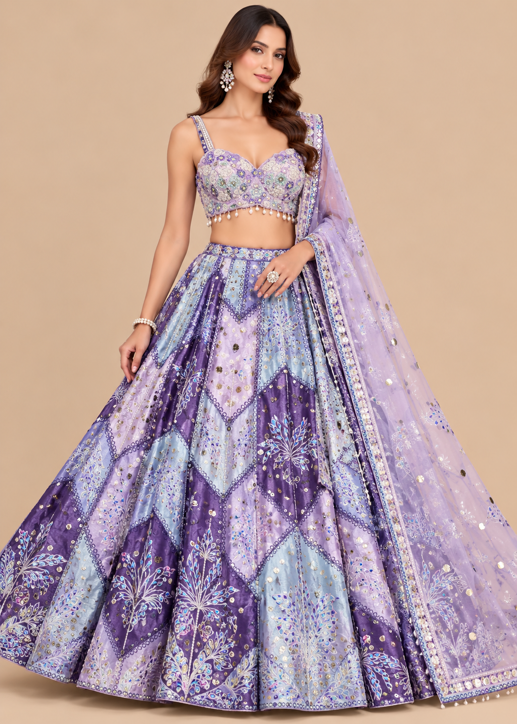 Purple Patchwork Embroidered Lehenga Set
