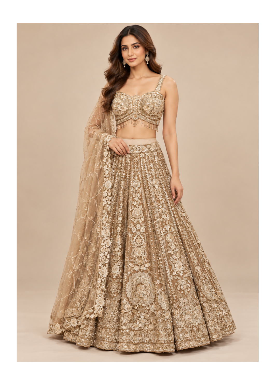 Champagne Gold Heavy Embroidered Bridal Lehenga
