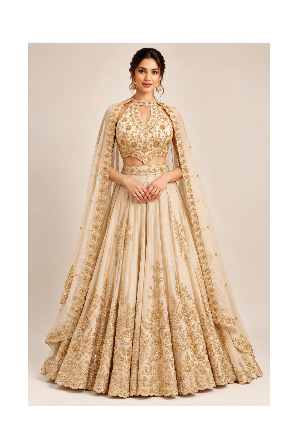 Ivory & Gold Cape Lehenga Set
