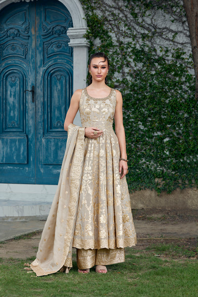 Elegant Light Gold Brocade Anarkali Set (ANNU M-24)