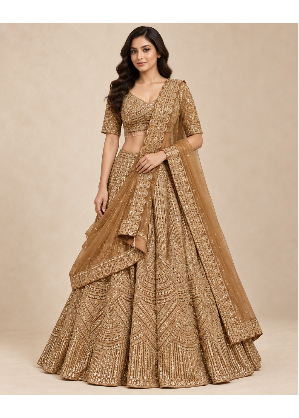 Antique Gold Royal Embroidered Bridal Lehenga