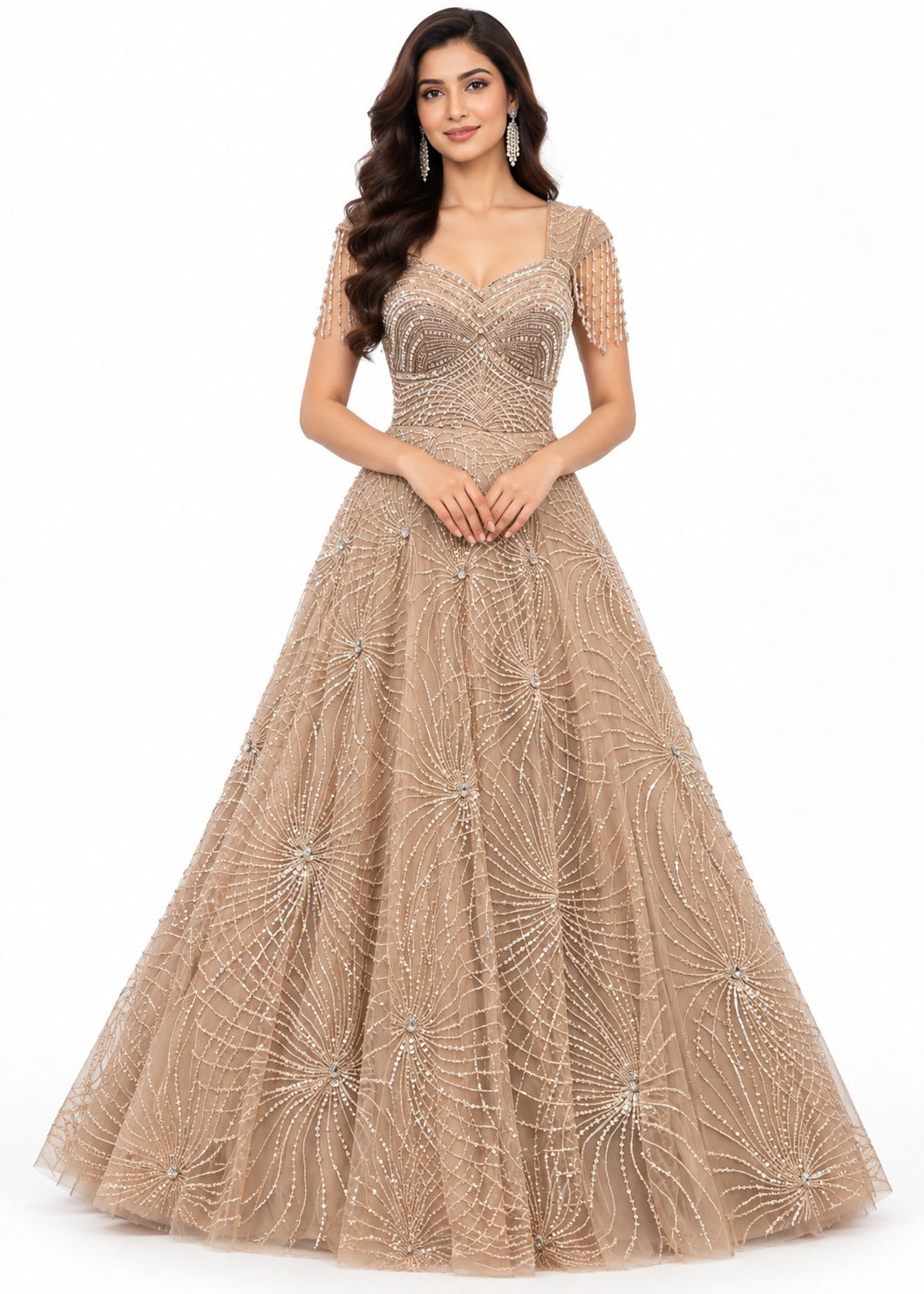 Champagne Gold Embellished Evening Gown