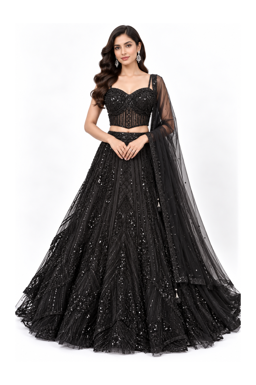 Black Embellished Corset Top Lehenga Set Main image