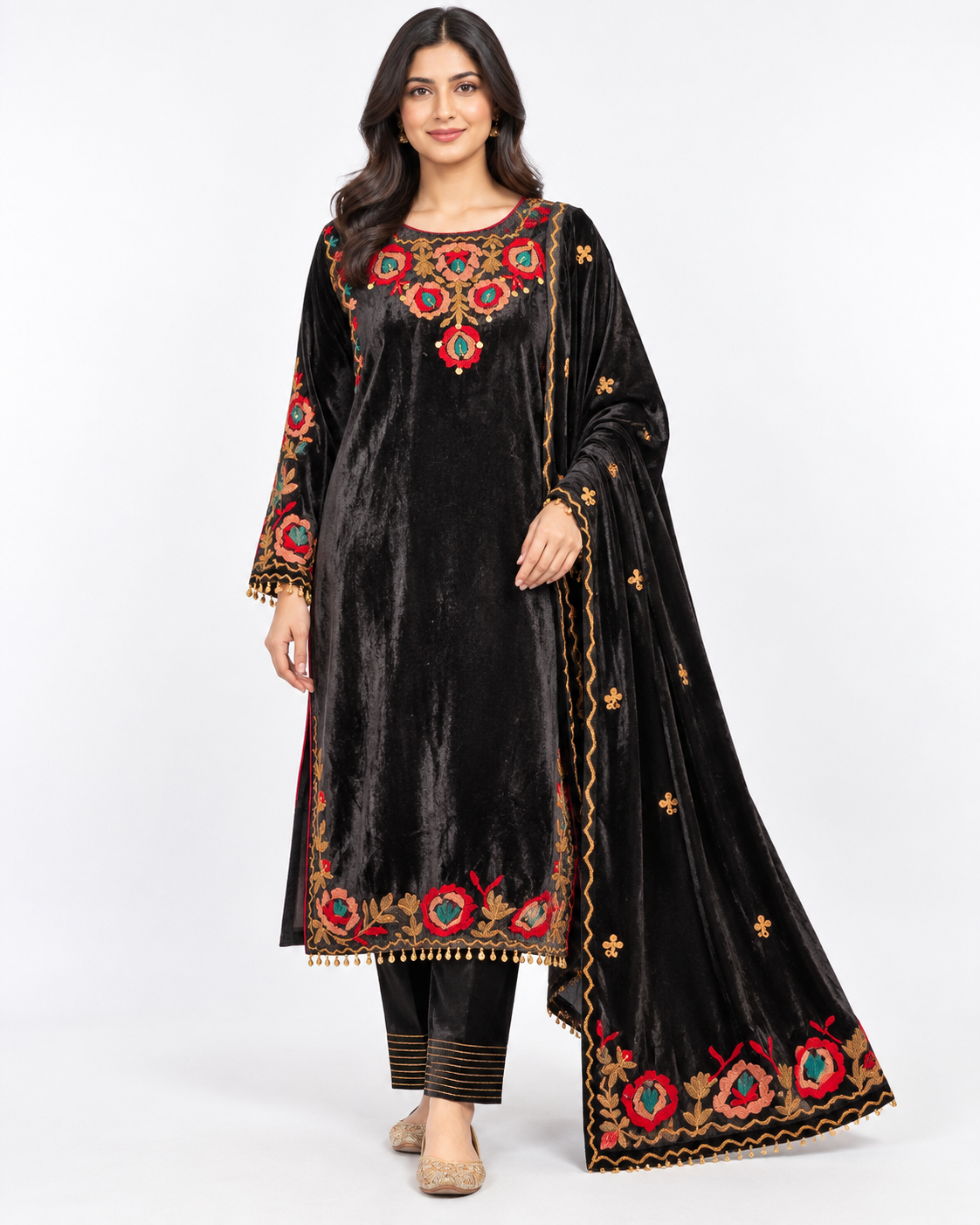 Black Embroidered Velvet Suit Main image