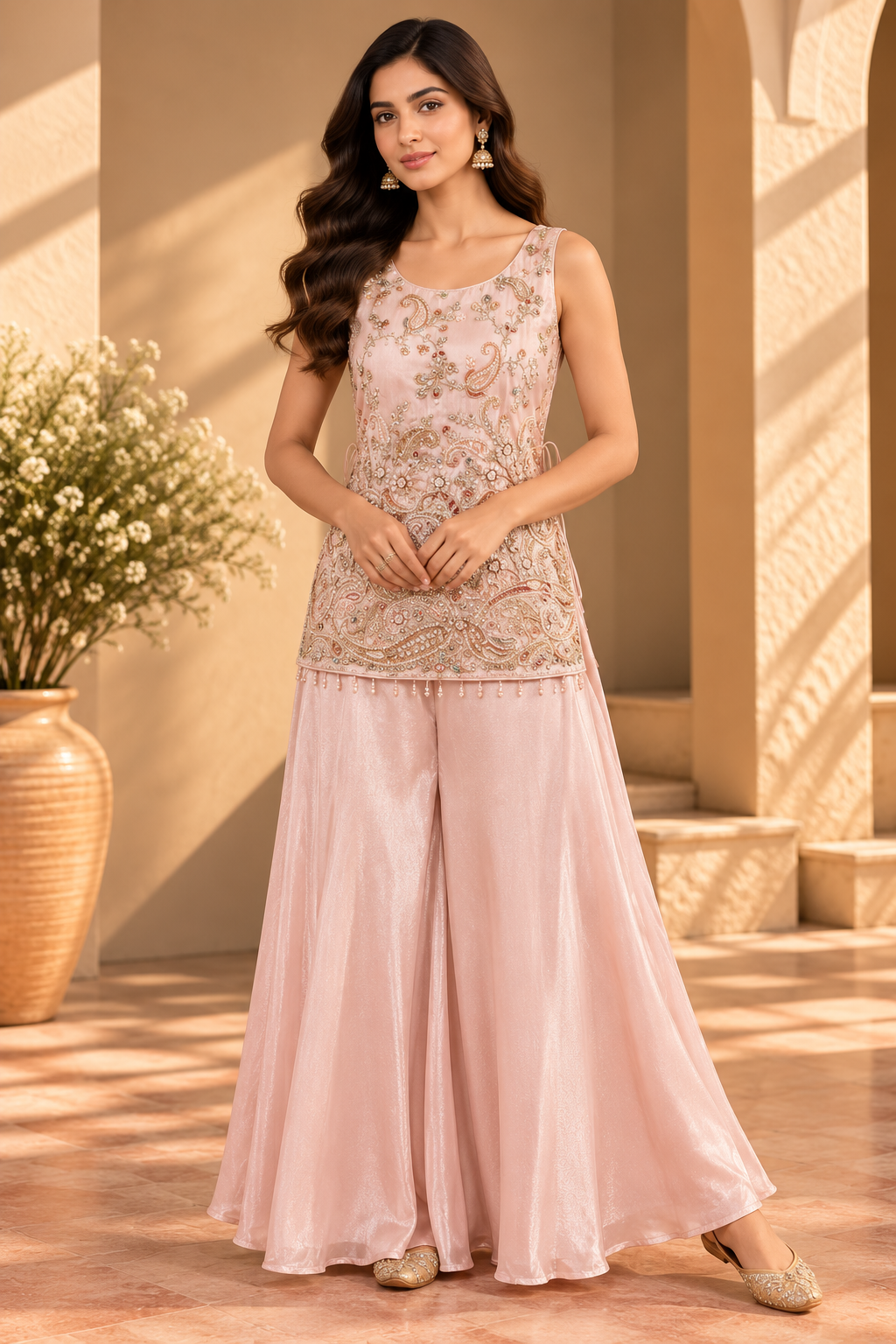 Blush Pink Paisley Embroidered Sharara Set Main image