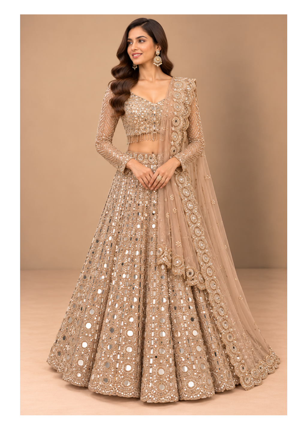 Blush Gold Mirror Work Bridal Lehenga