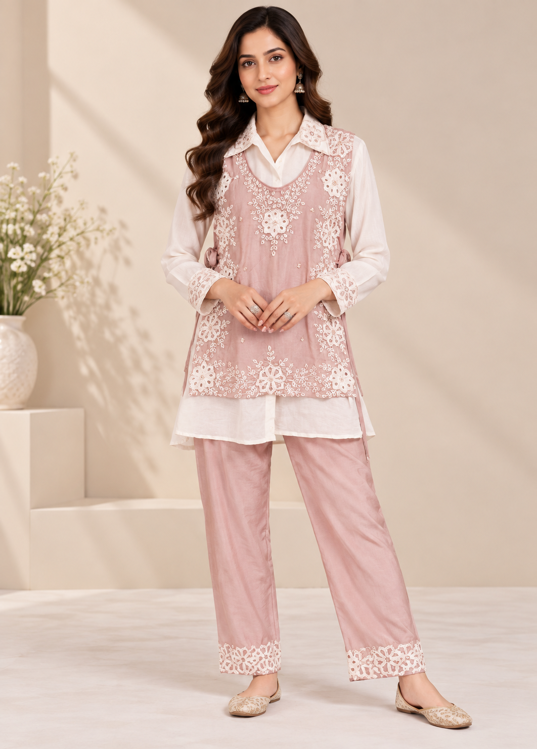 Blush Pink & Ivory Layered Fusion Co-Ord Set Main image