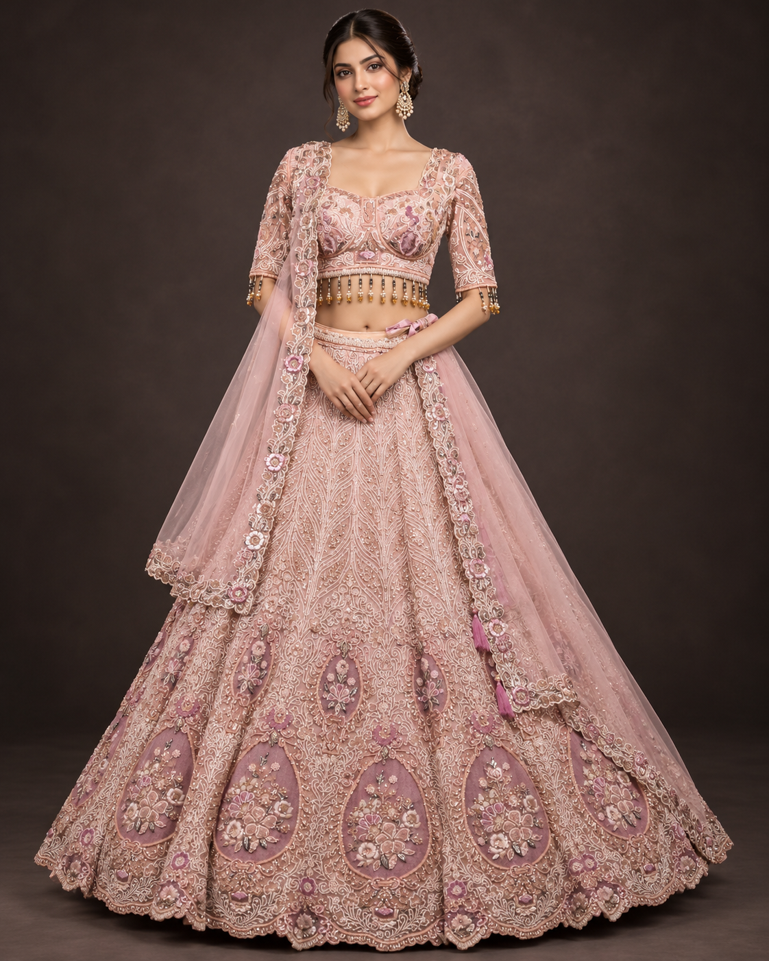 Regal Blush Pink Embroidered Lehenga