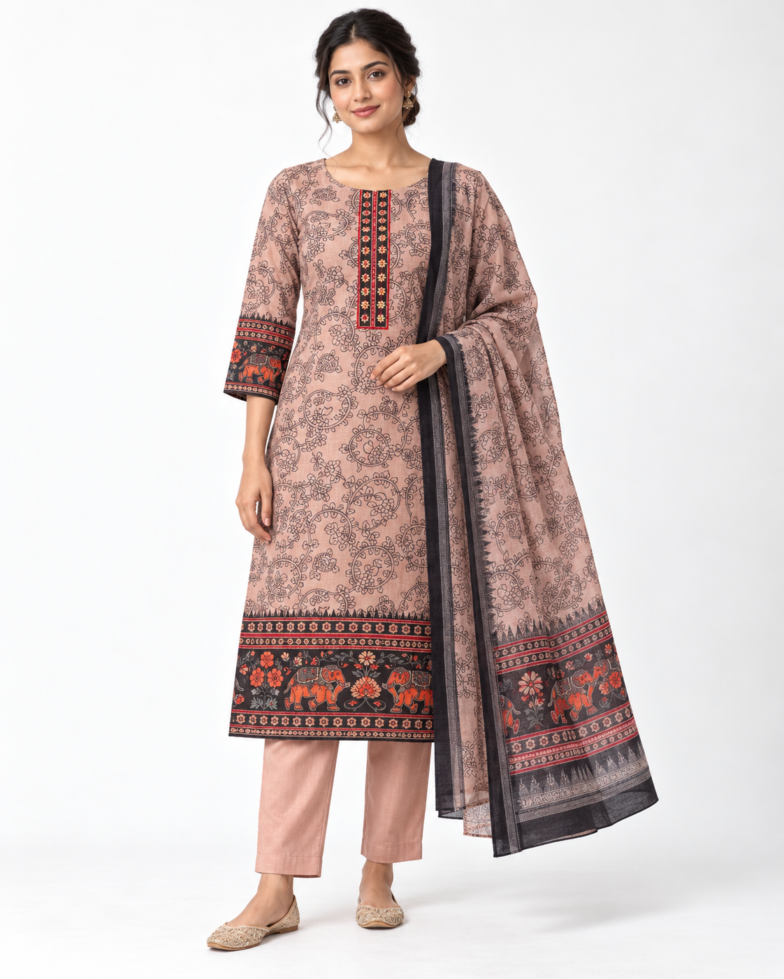 Purple Elephant Print Kurta Set Main image