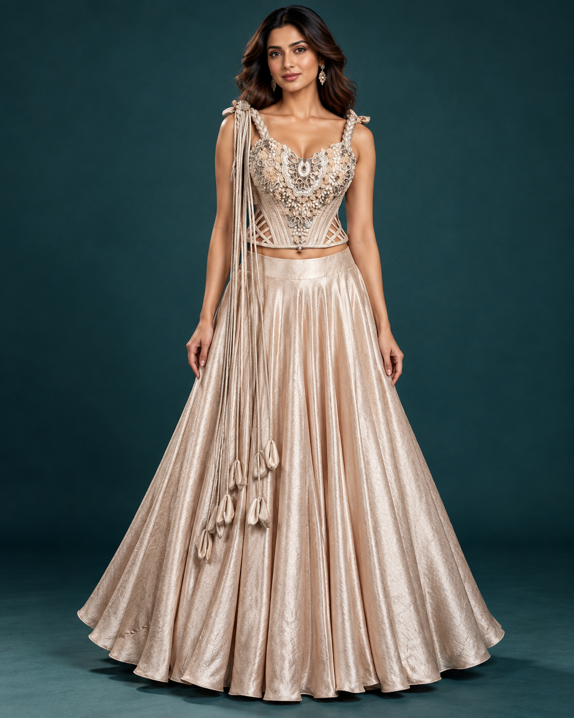 Champagne Shimmer Corset Kalidar Bridal Lehenga