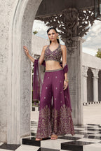 Bold Plum Purple pharara Set with Metallic Zari Work (COBRA M-24)