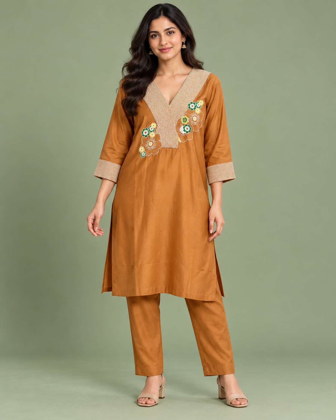 Mustard Floral Kurta Set