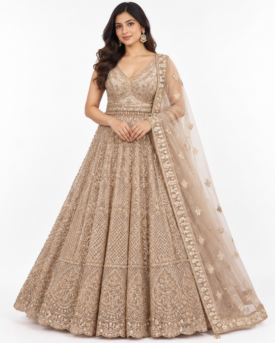 Champagne Gold Halter Embroidered Lehenga Set Main image