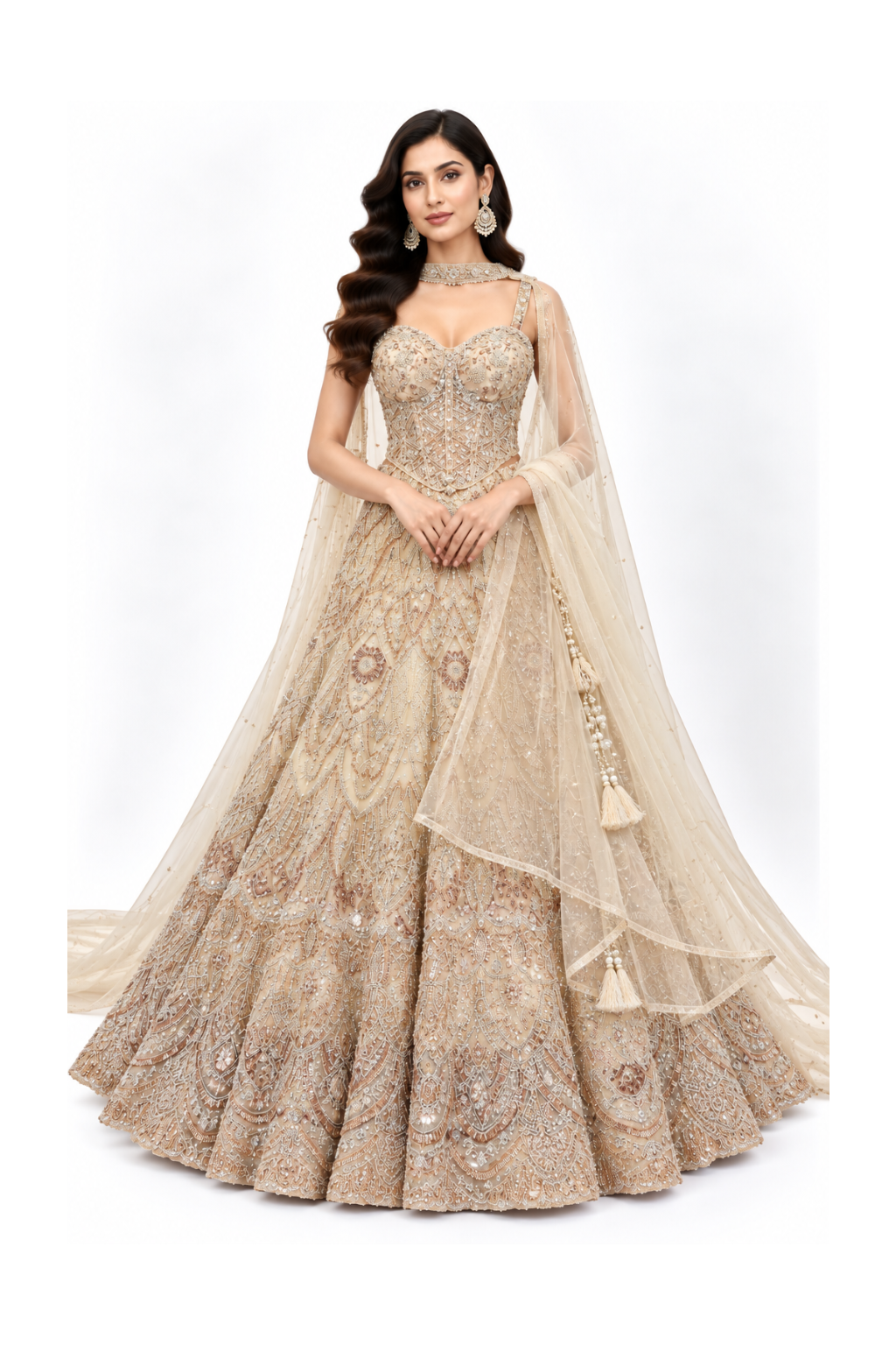 Champagne Embellished Corset Bridal Lehenga Set